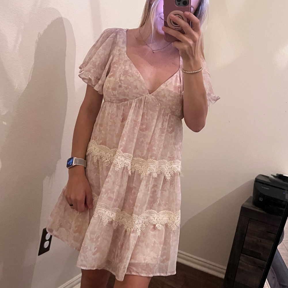 Ina Soft Pink Dress with Lace Detail